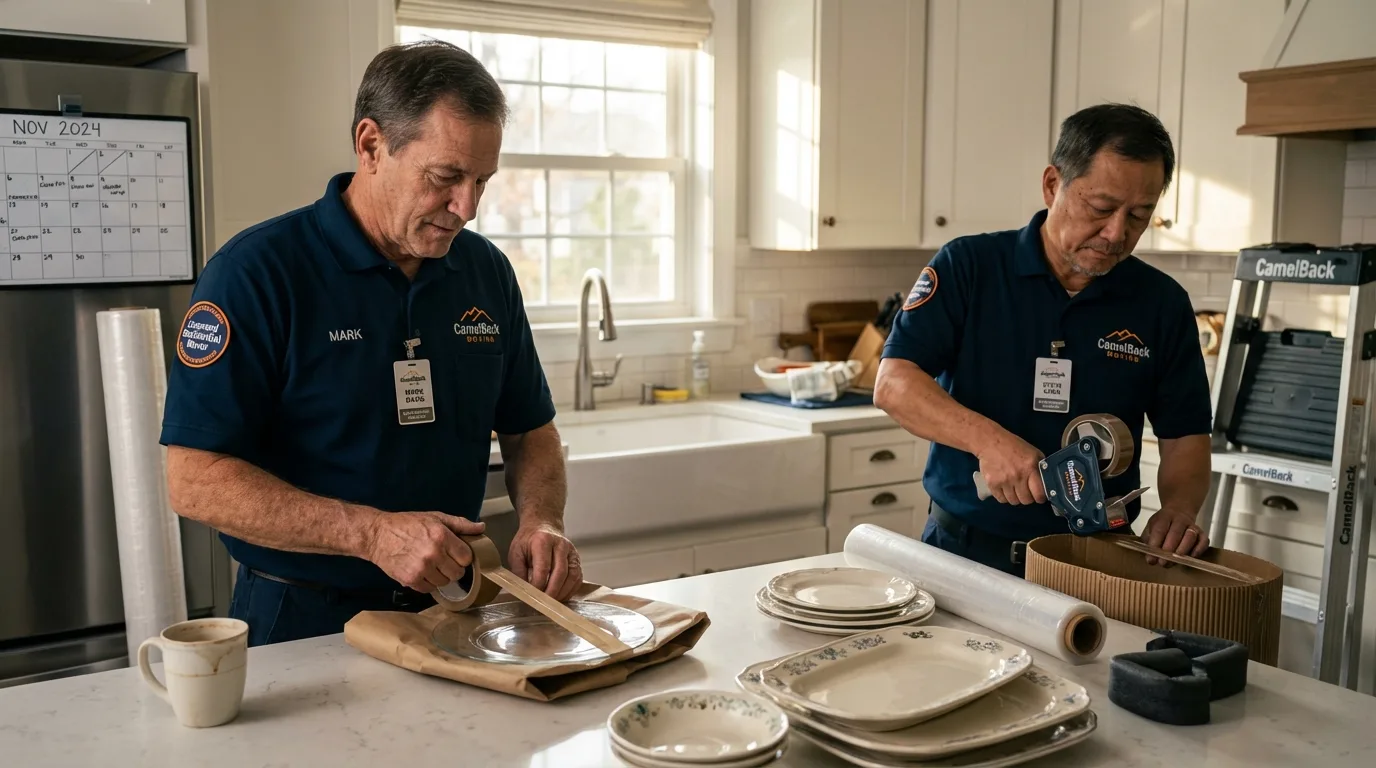 Professional crew packing kitchen dishware in Barnwell, SC